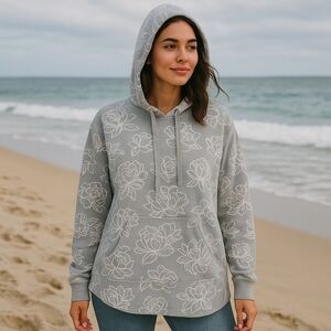 NWOT Angels Hoodie Oversized Floral Raw Hem Leisure Casual Wear Ultra Soft